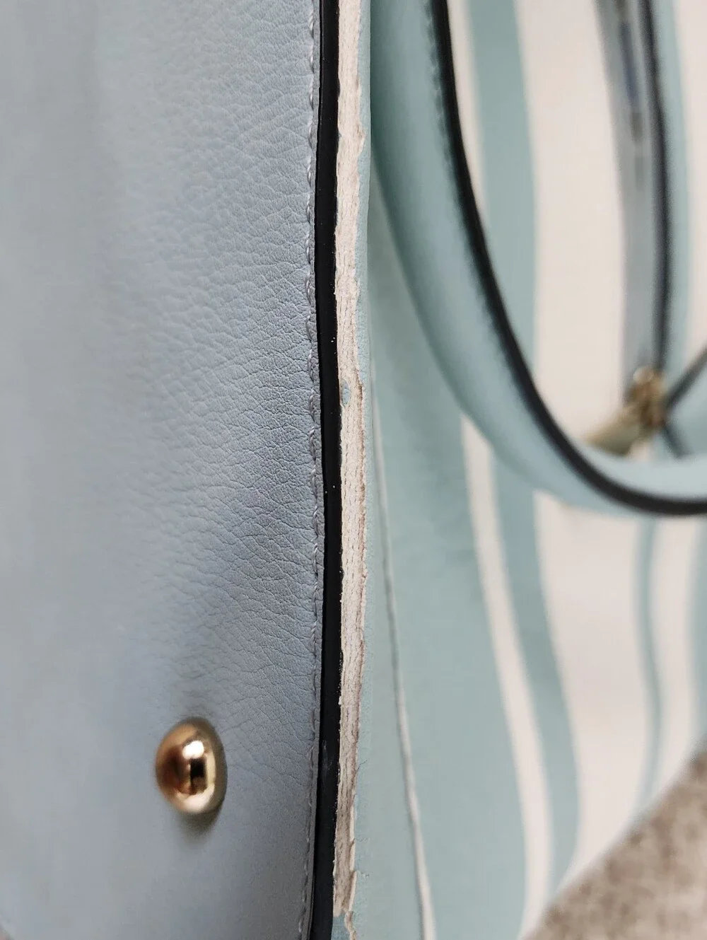 V-Accent Striped Dome Satchel - Light Blue & White